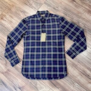 Burberry Navy and Red Plaid Men's Shirt